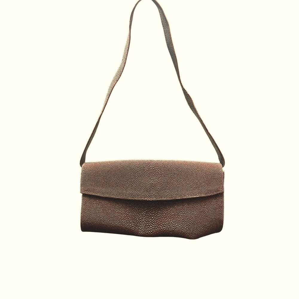 Leather by Crowe Genuine Stingray Shoulder Bag Burgundy Purple Hand Bag KC